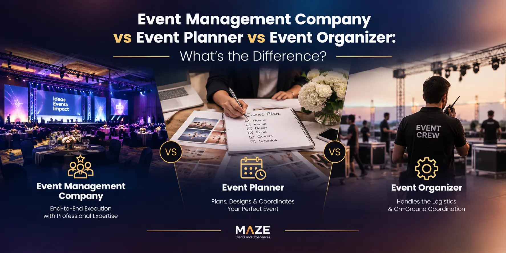 event management company vs event planner vs event organizer